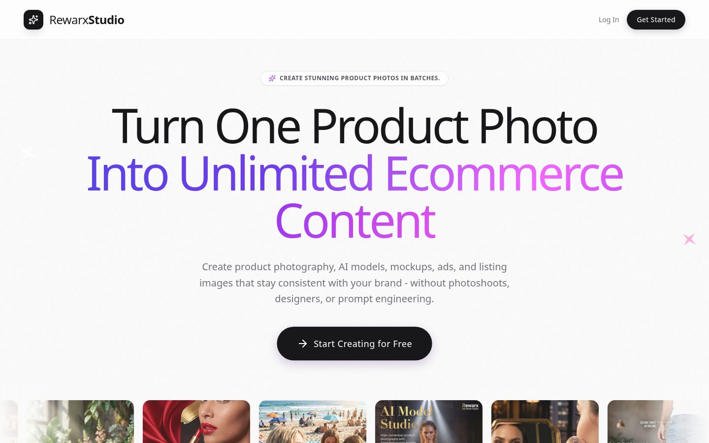RewarxStudio AI Product Photo Homepage