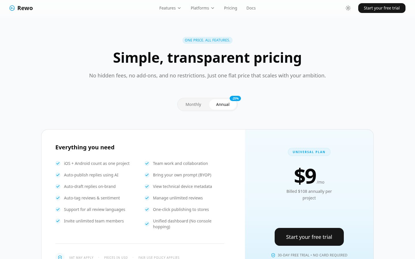 Rewo Pricing