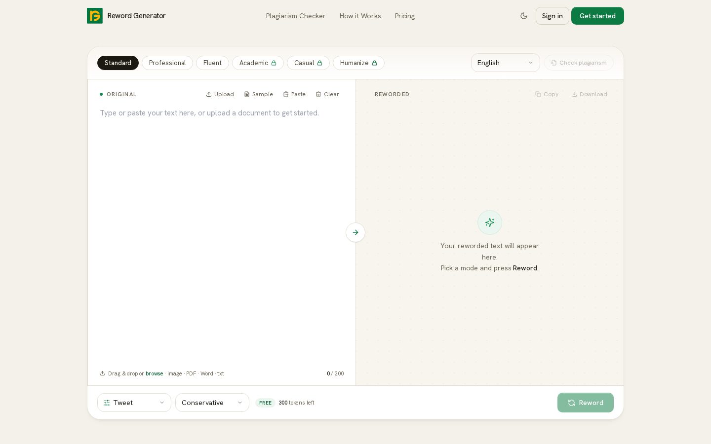 Reword Generator Homepage