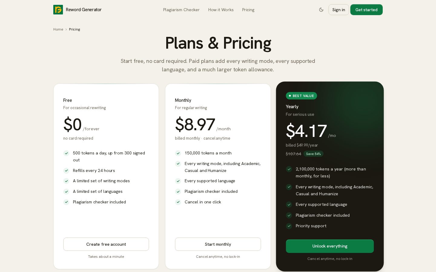 Reword Generator Pricing