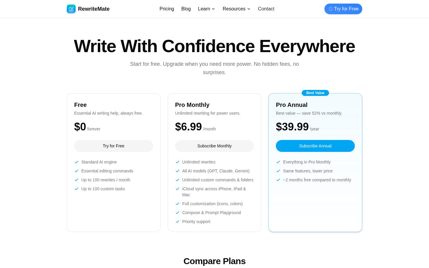 RewriteMate Pricing