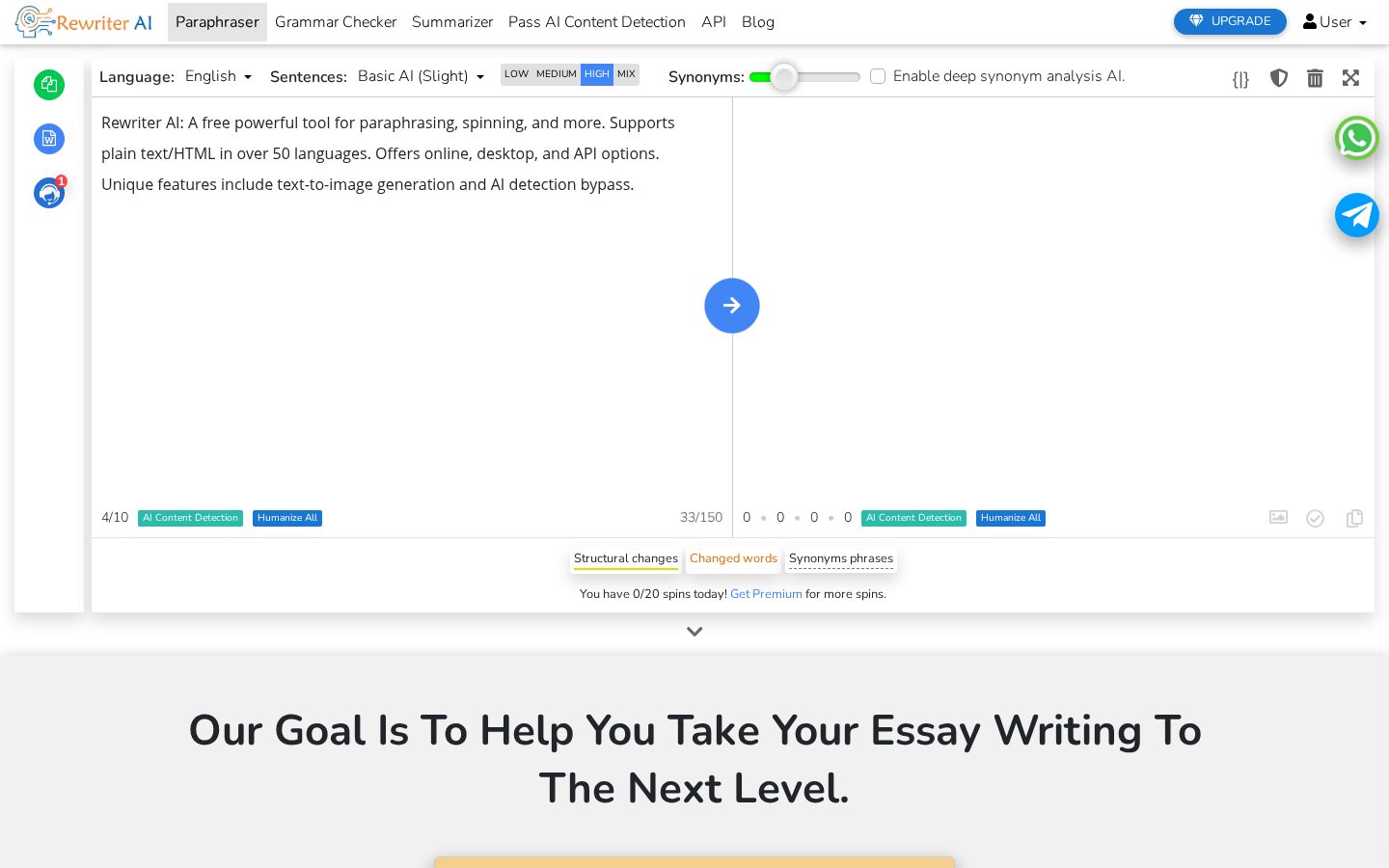 Rewriter AI Homepage