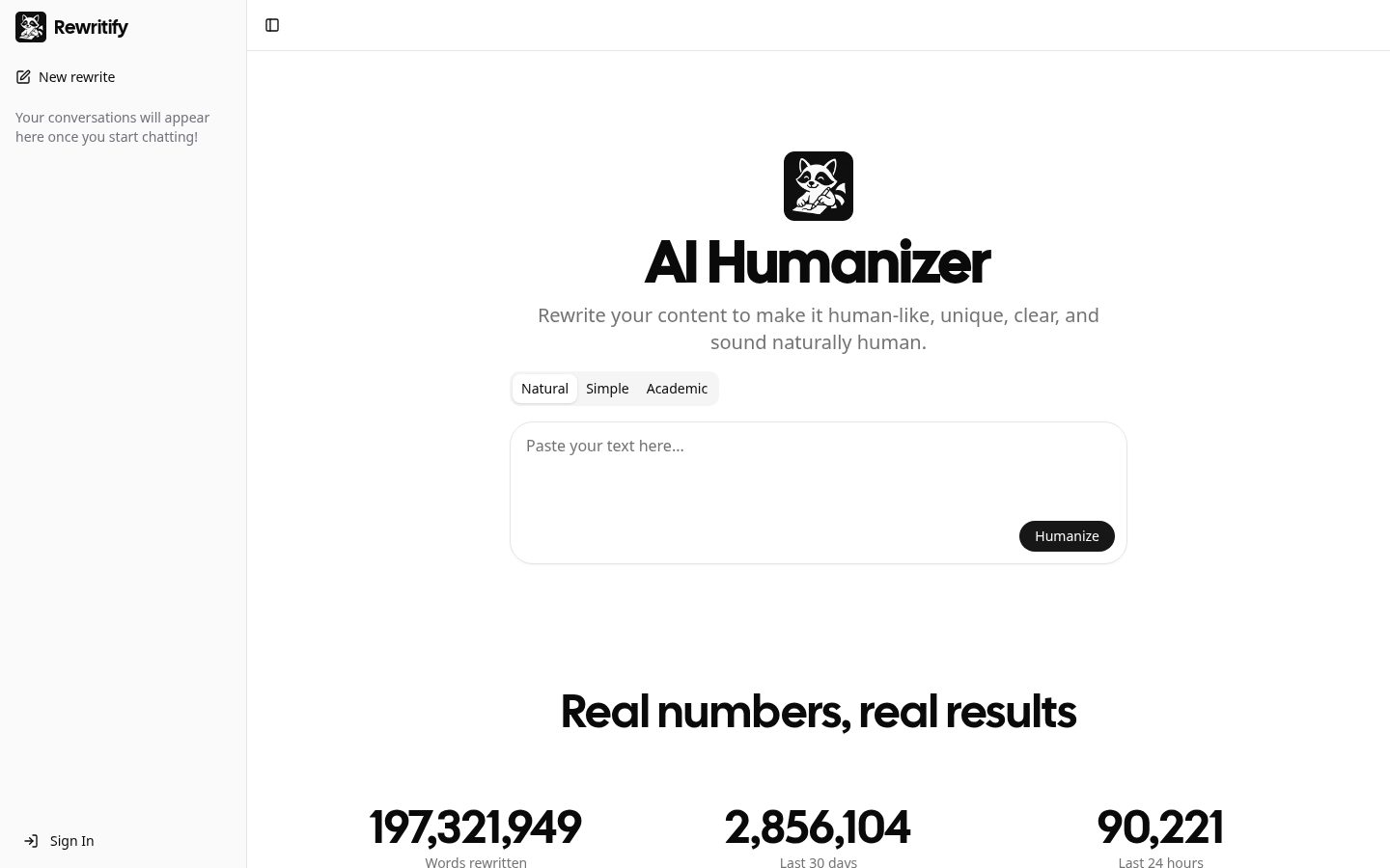 Rewritify Homepage