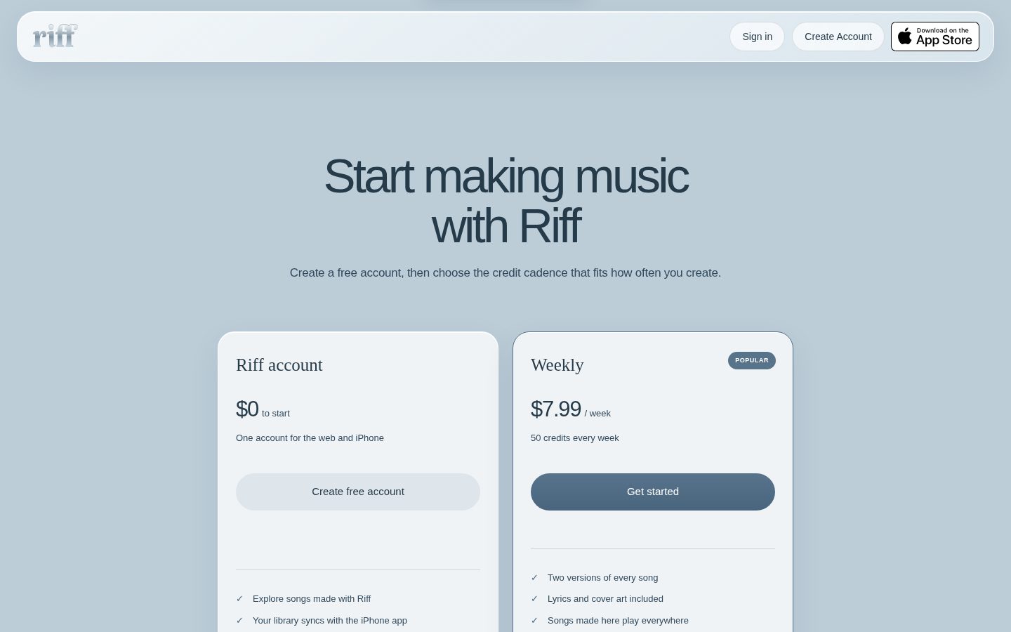 Riff AI Music Generator Pricing