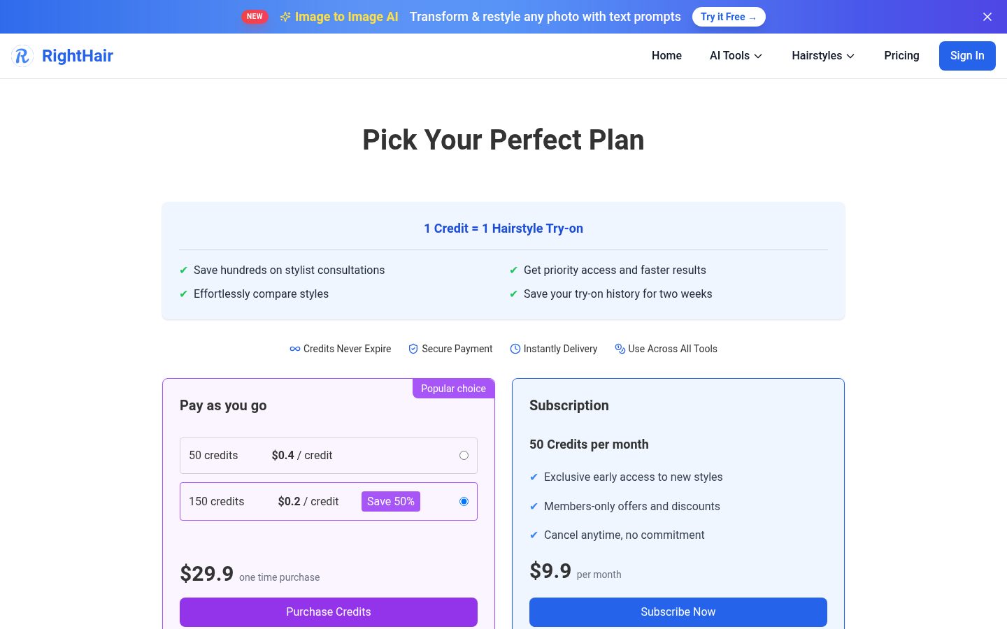 RightHair Pricing