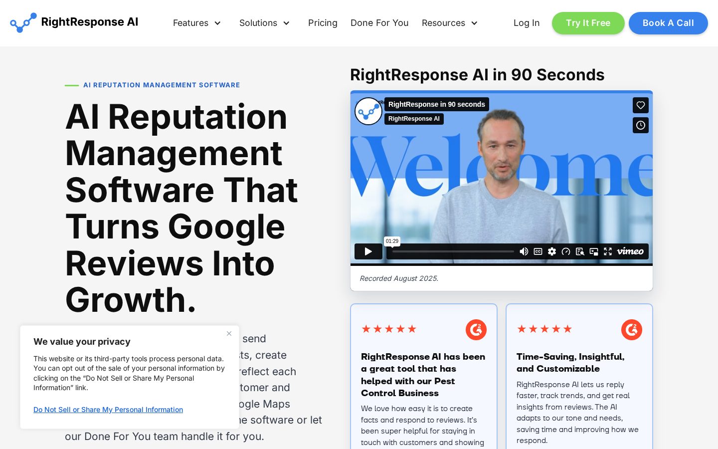 RightResponse AI Homepage