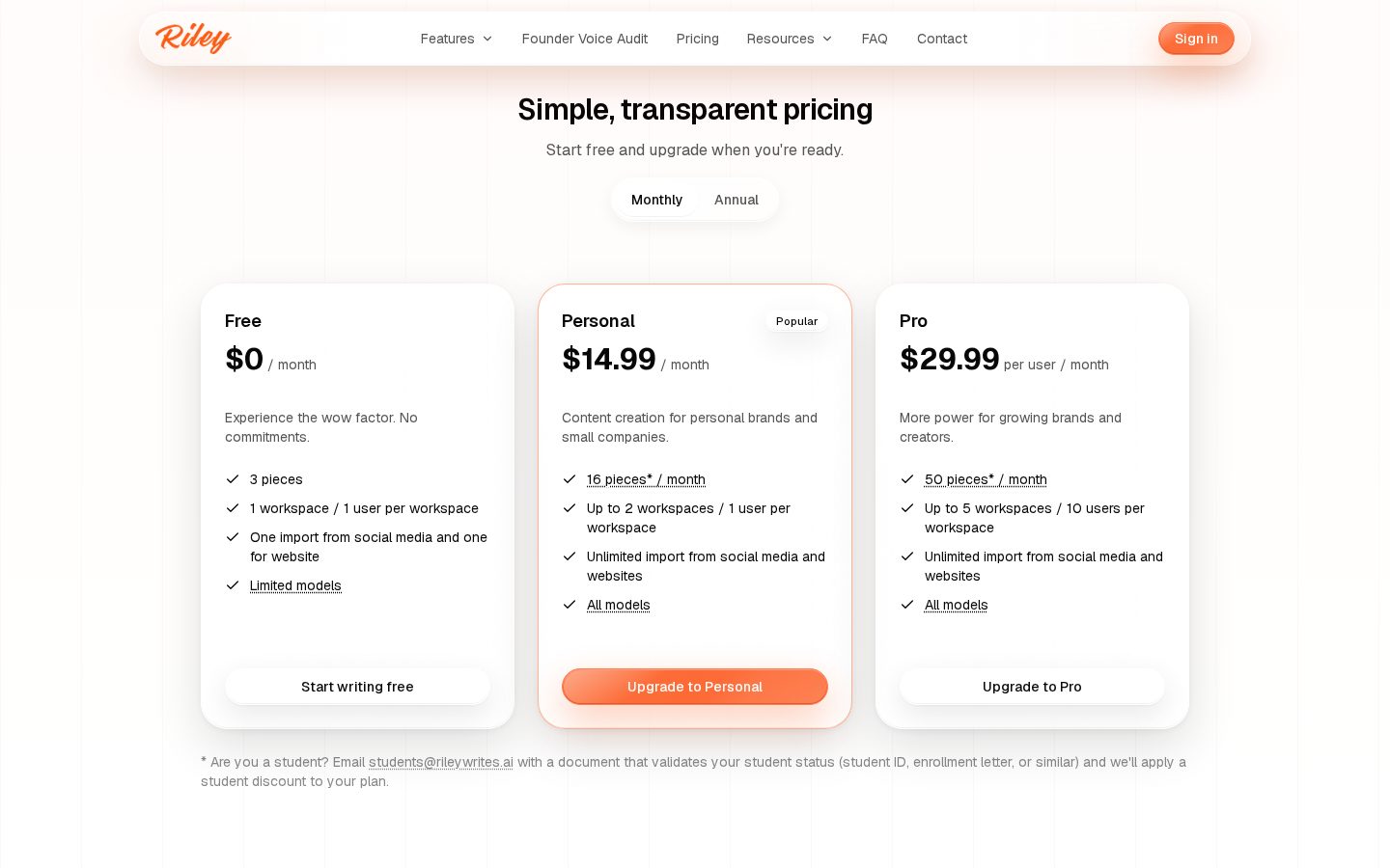 Riley Pricing