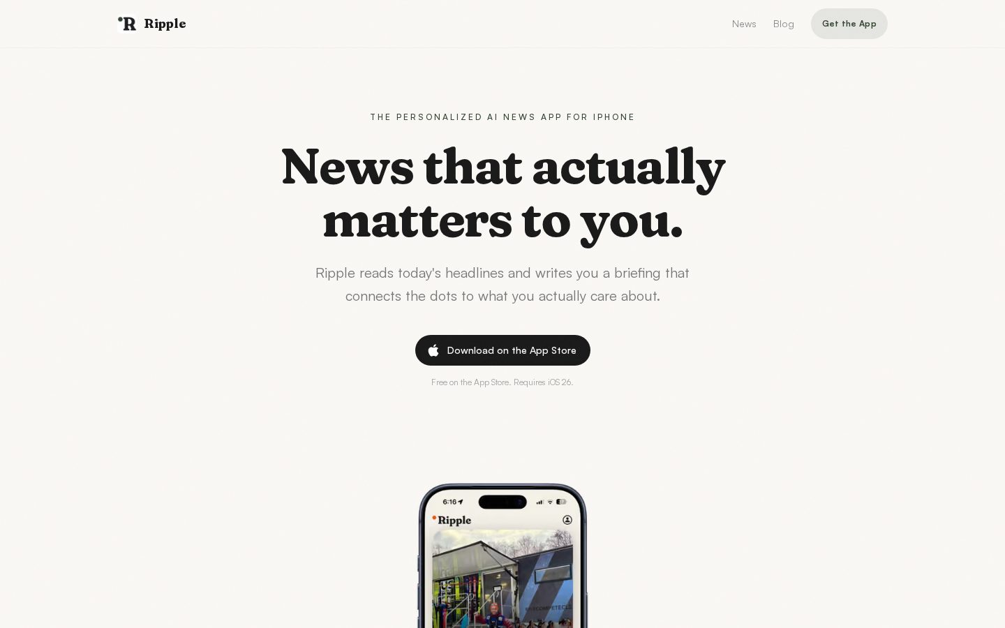 Ripple News AI Personal News Homepage