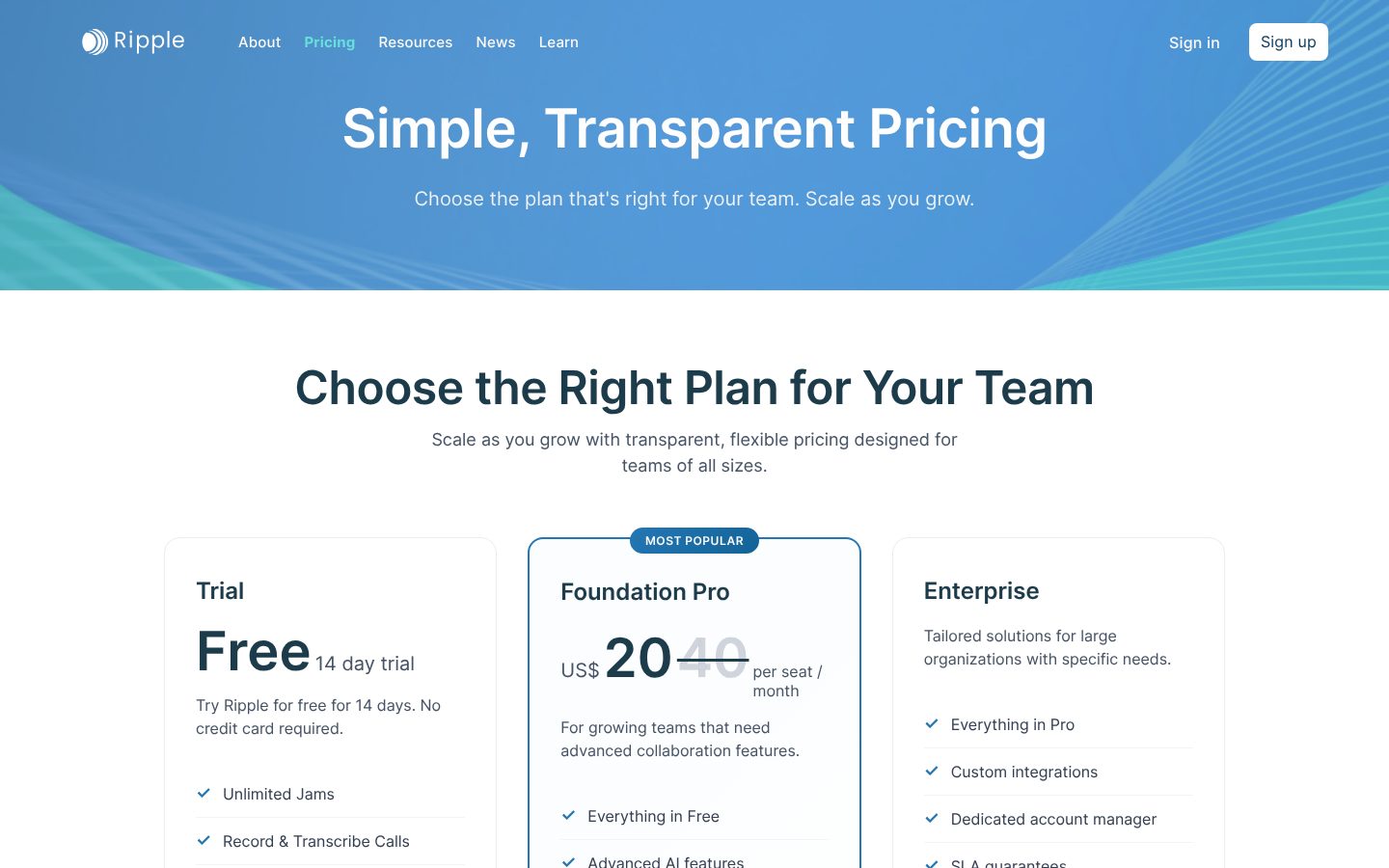 Ripple Pricing