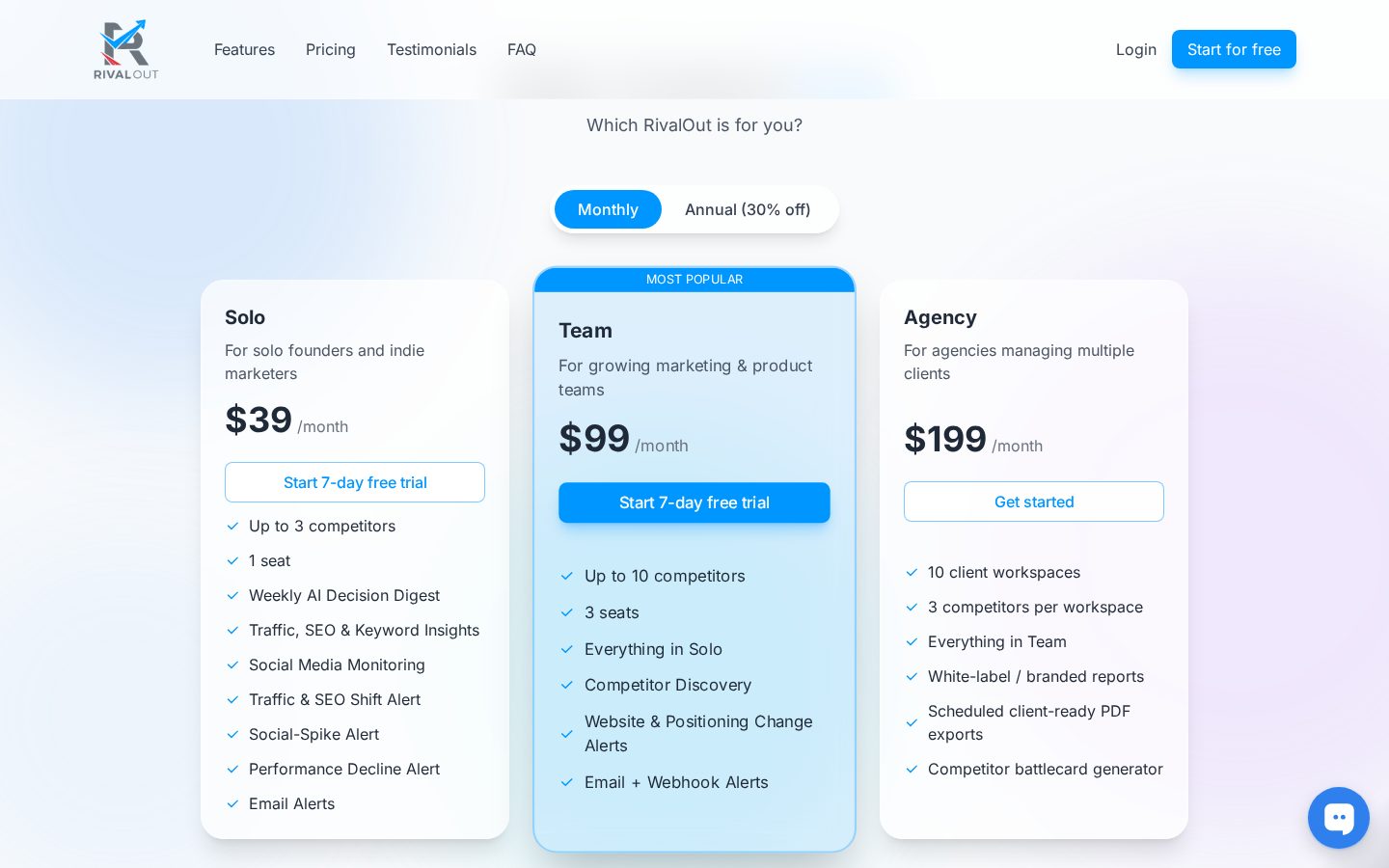 RivalOut Pricing