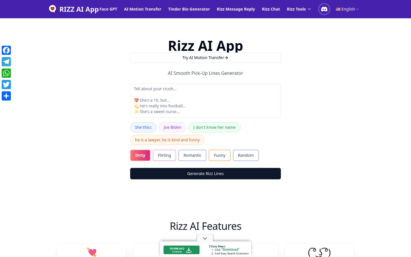 Rizz AI Homepage
