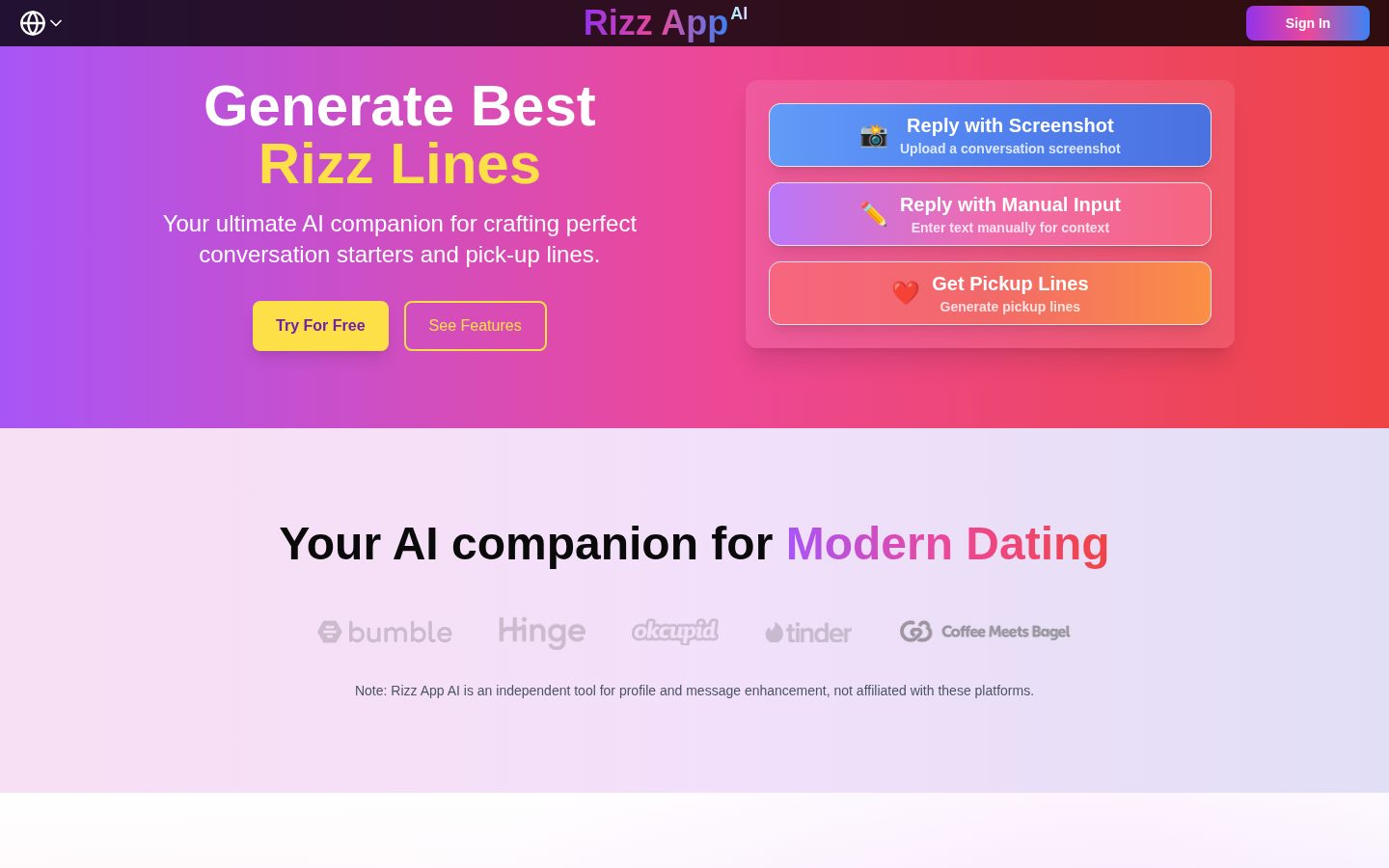 Rizz App AI Homepage