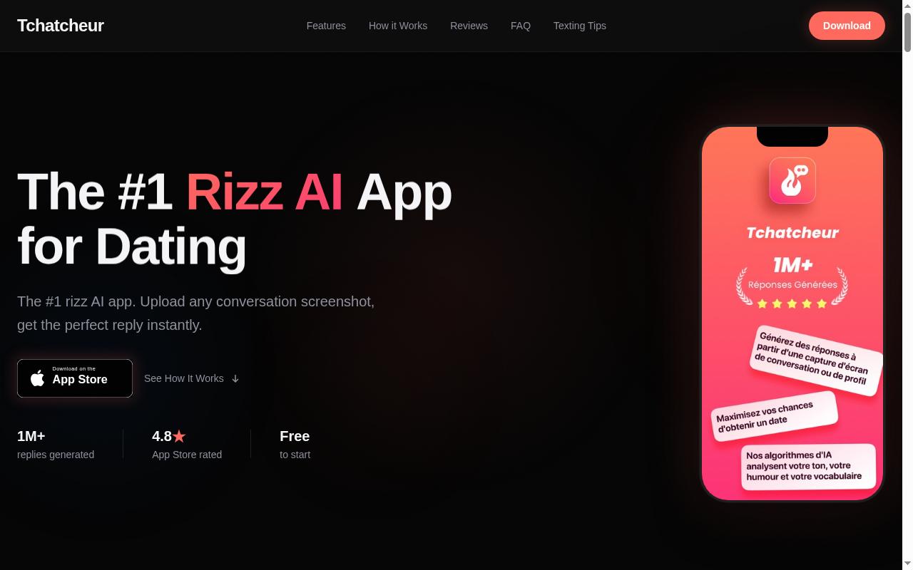 Rizz app - Tchatcheur Homepage