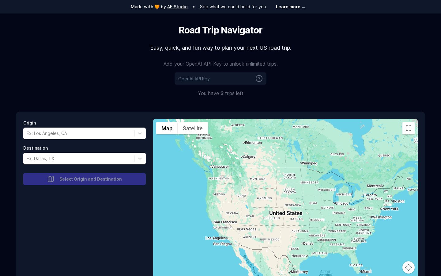 Road Trip Navigator Homepage
