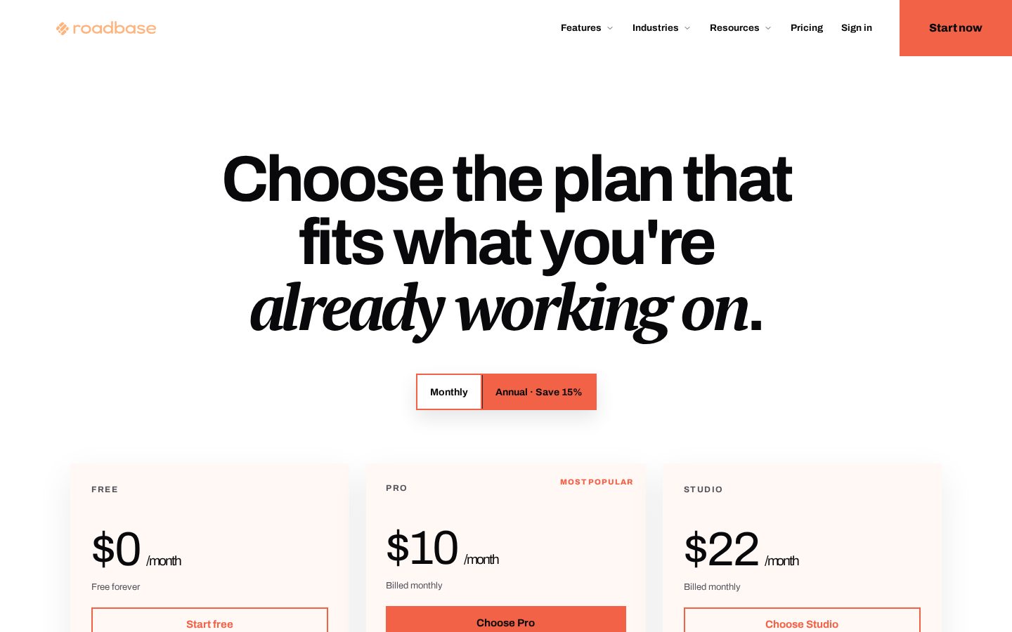 Roadbase Pricing