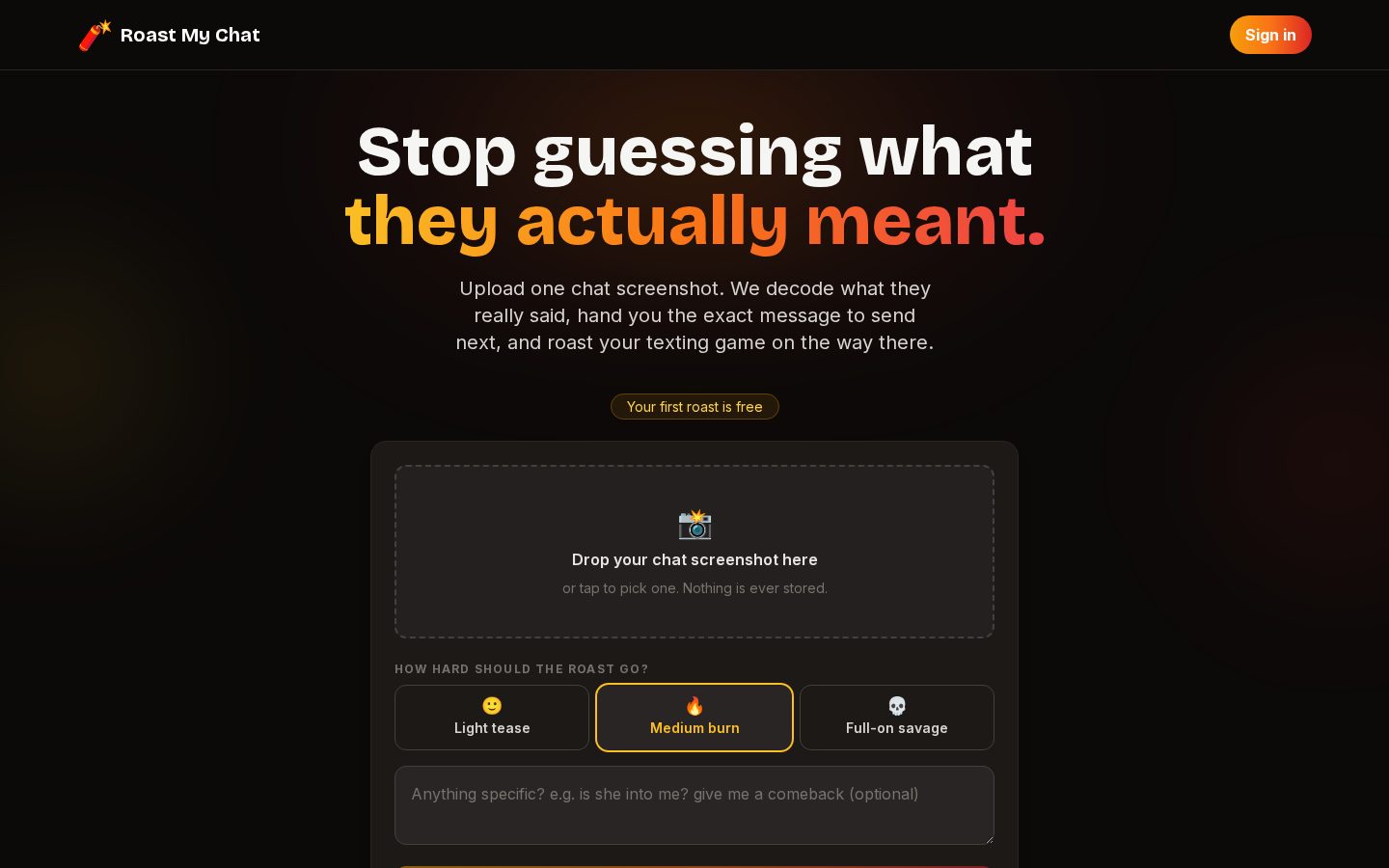 Roast My Chat Homepage