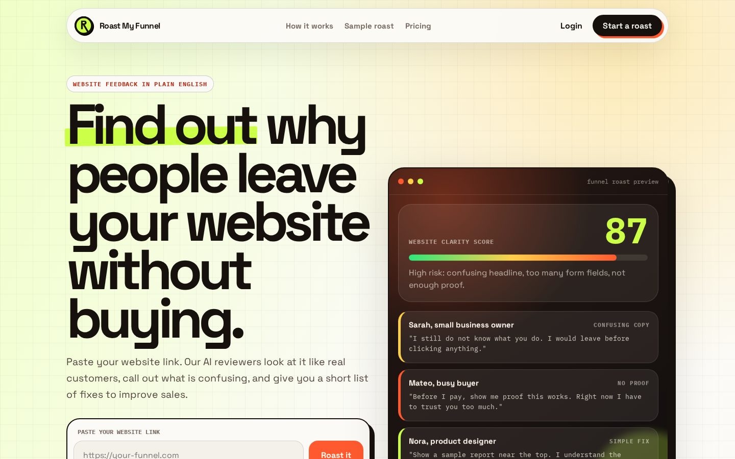 Roast My Funnel Homepage