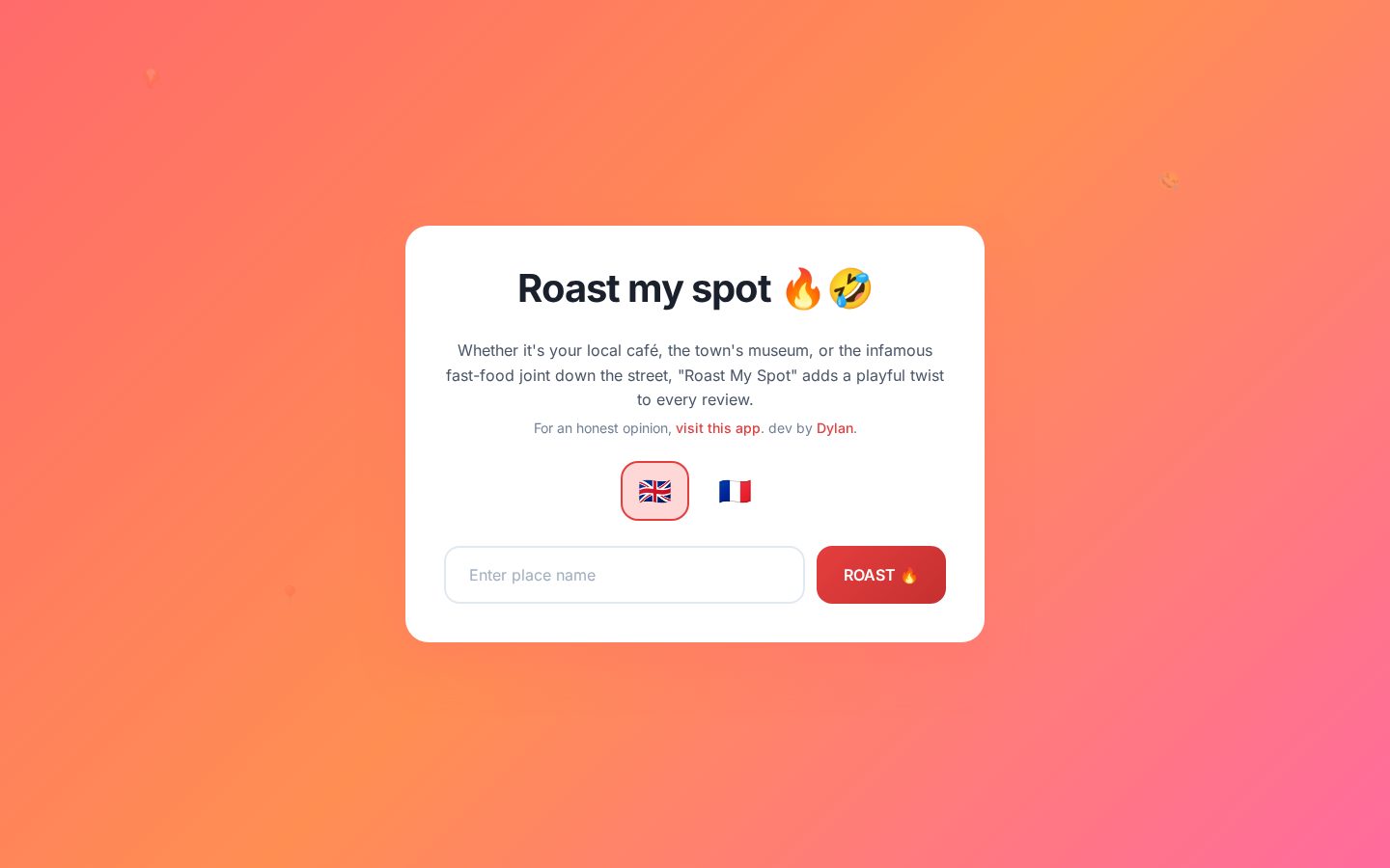 Roast my spot Homepage