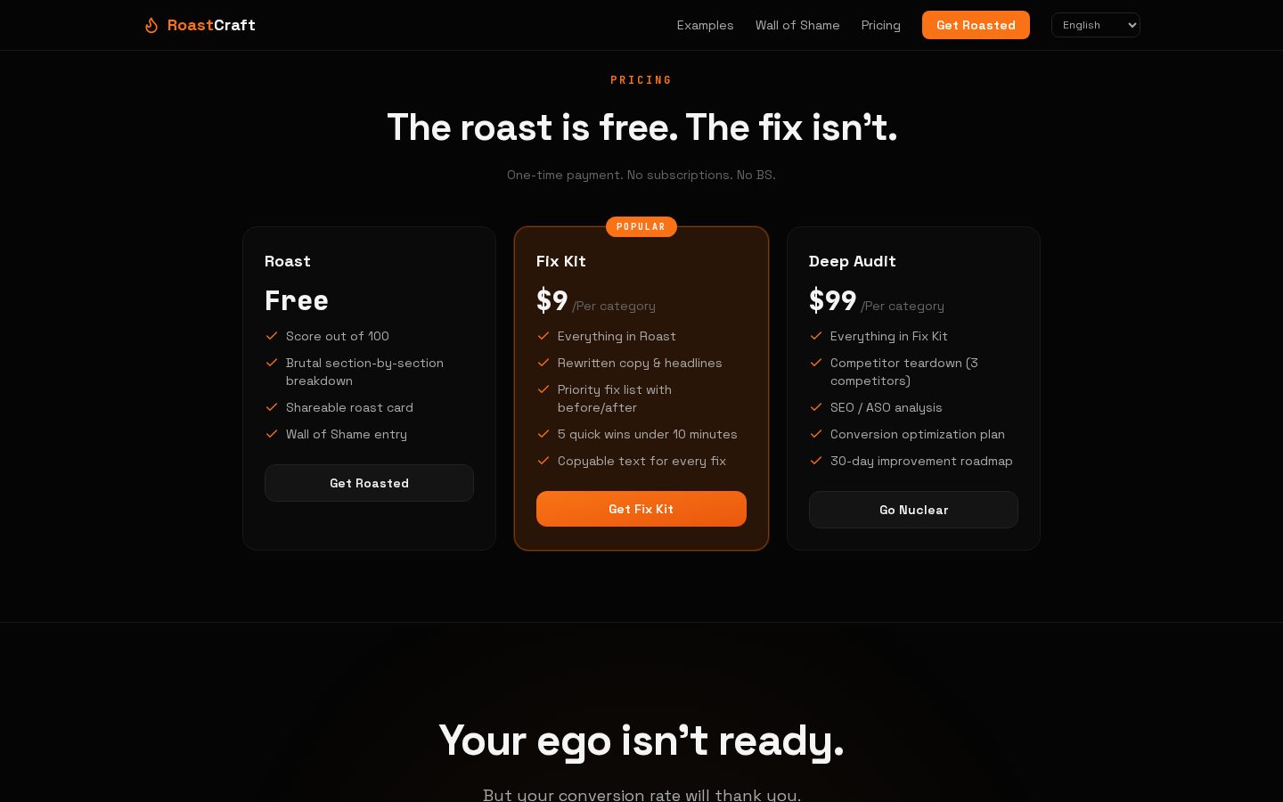 RoastCraft.app Pricing