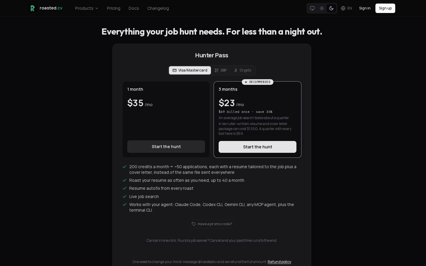 RoastedCV Pricing