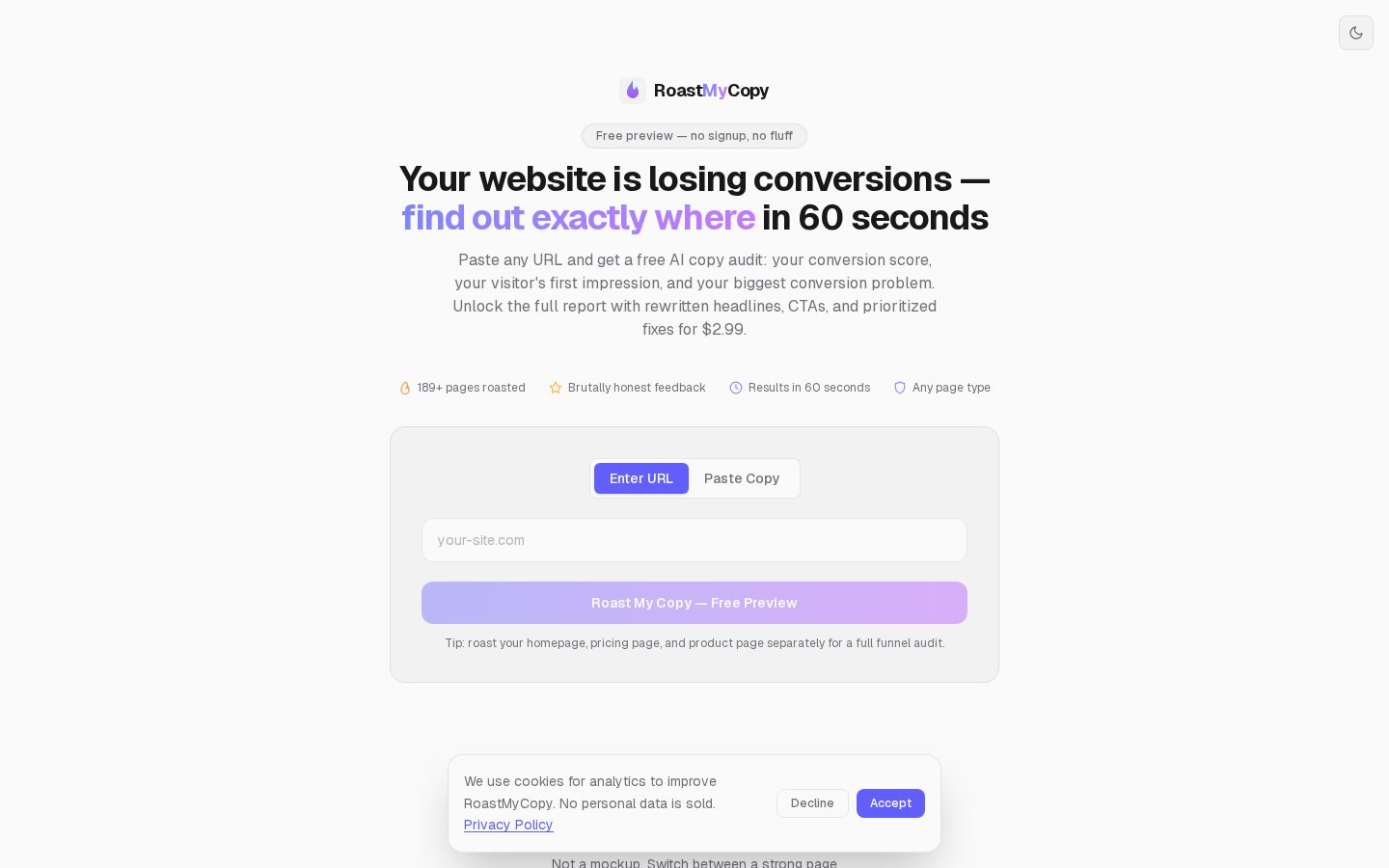 RoastMyCopy Homepage