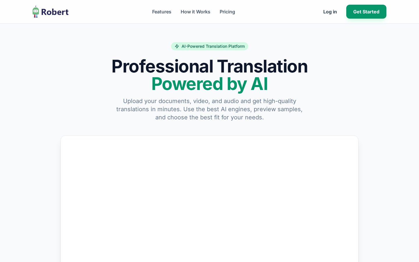 Robert AI Translation Platform Homepage