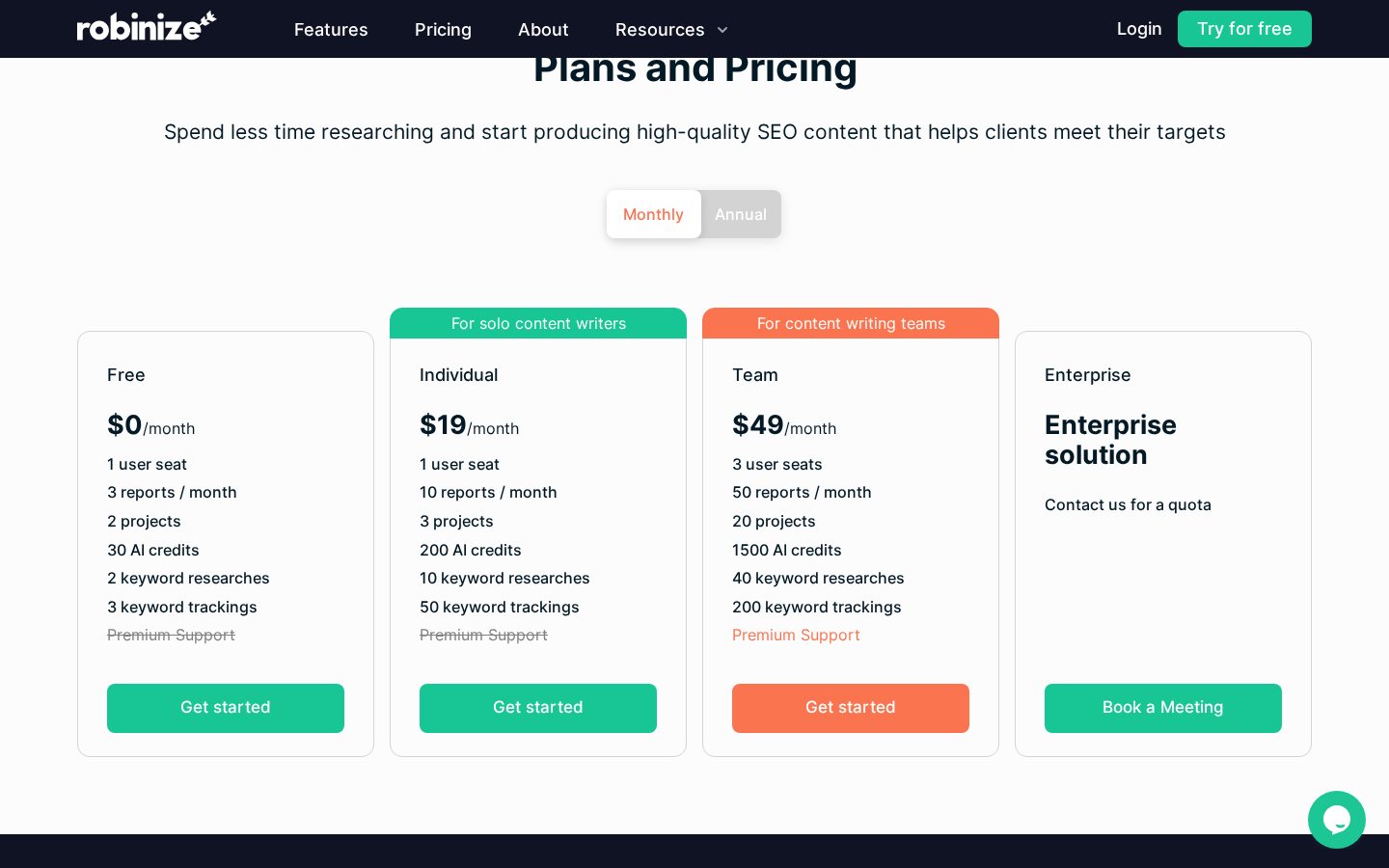 Robinize Pricing
