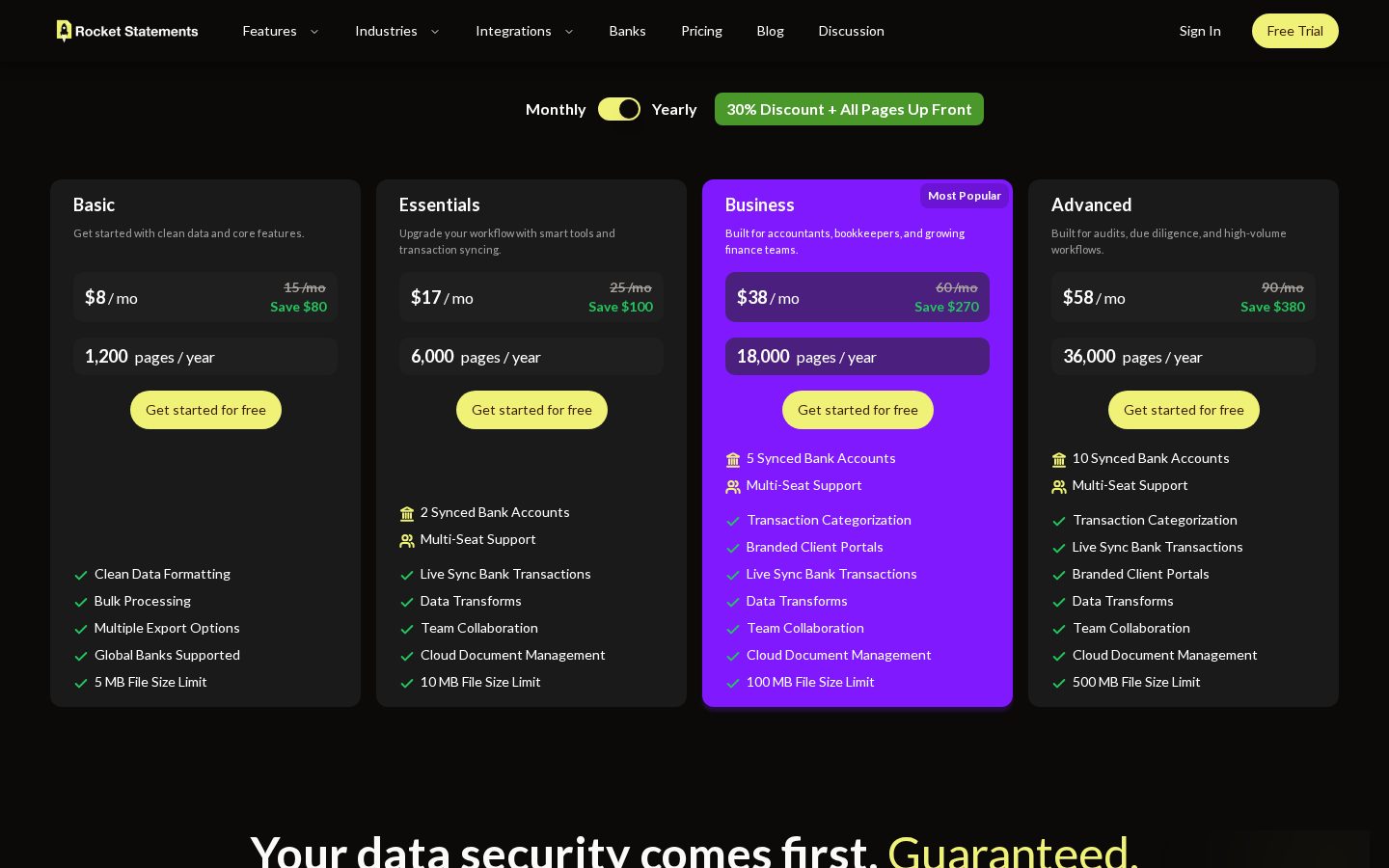 Rocket Statements Pricing