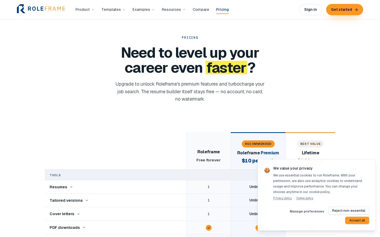 Roleframe Pricing