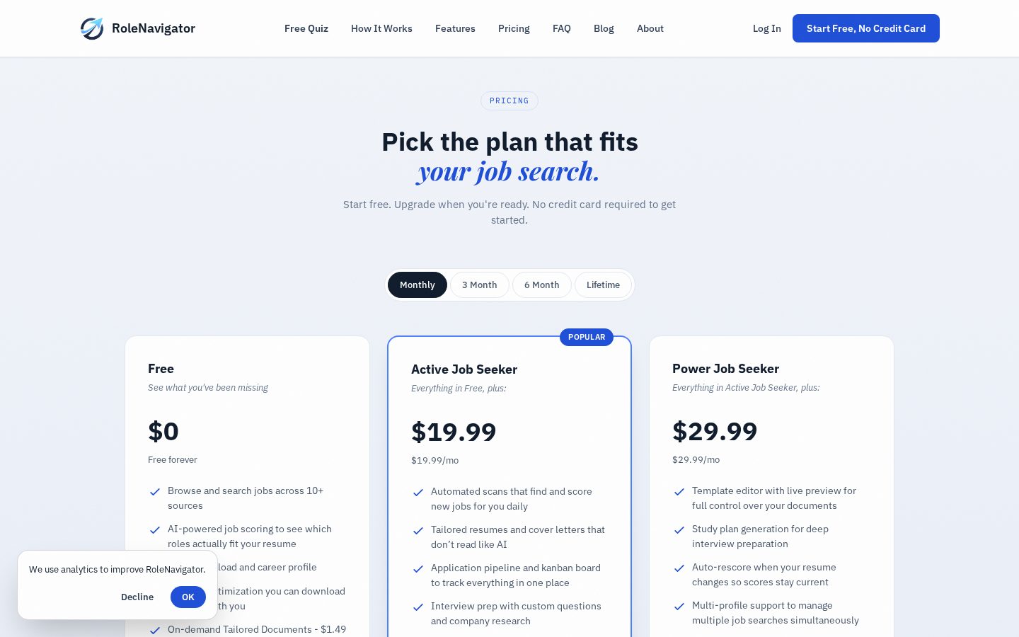 RoleNavigator Pricing
