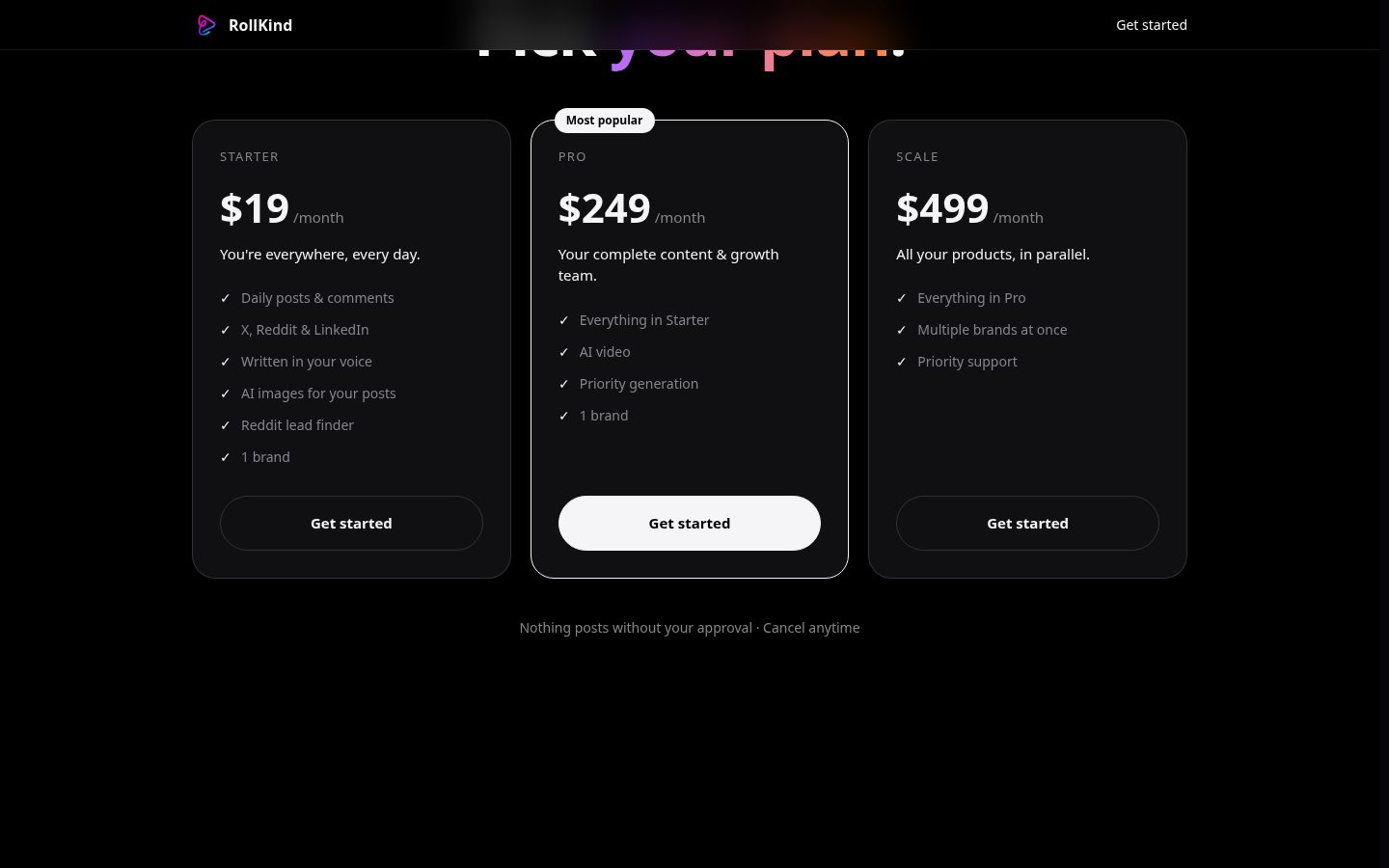 RollKind Pricing