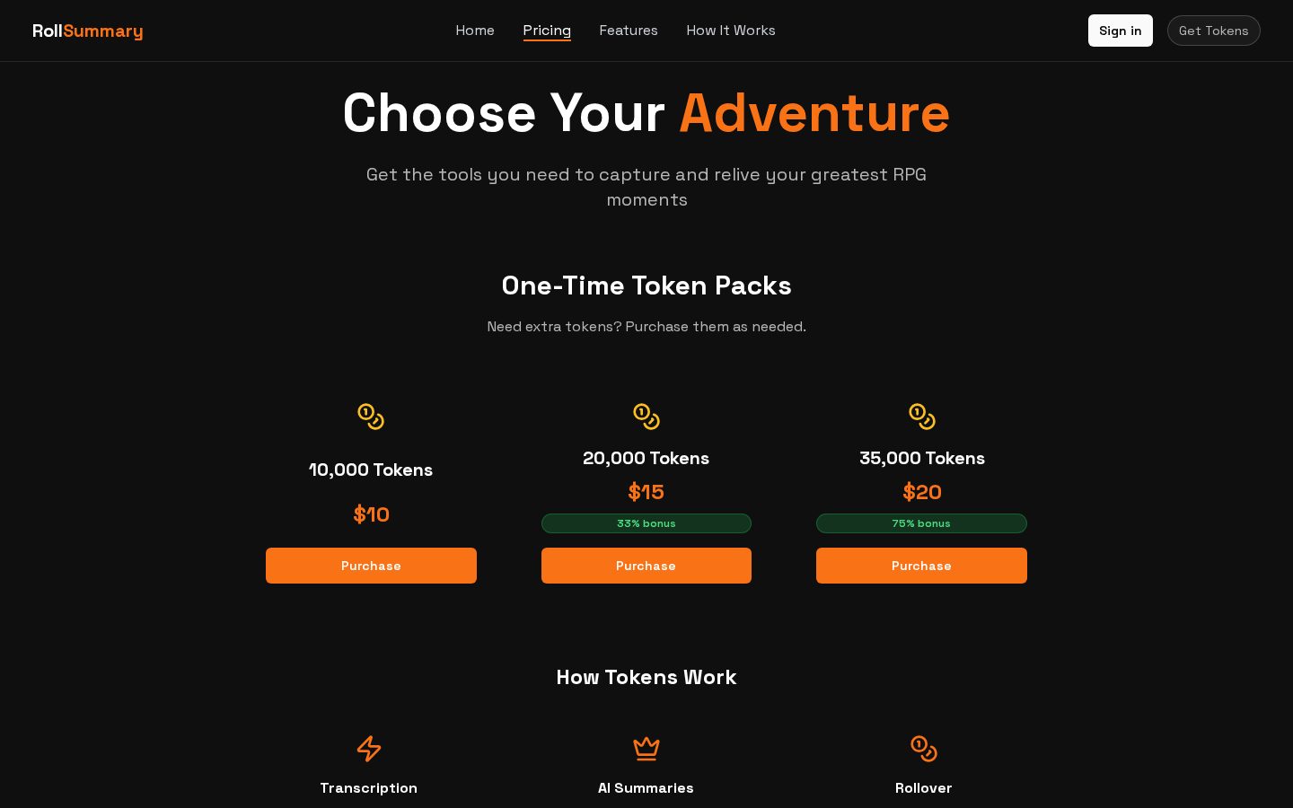 RollSummary Pricing