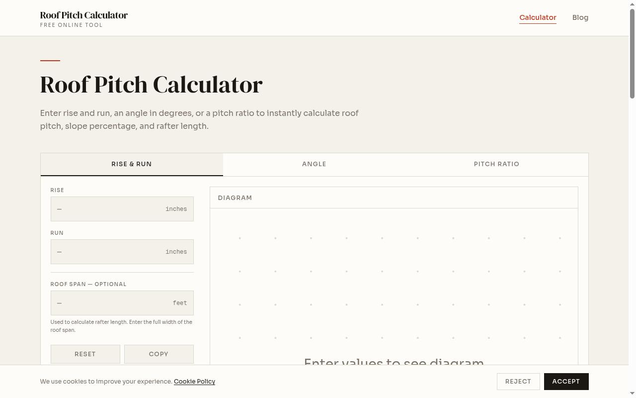 Roof Pitch Calculator Homepage