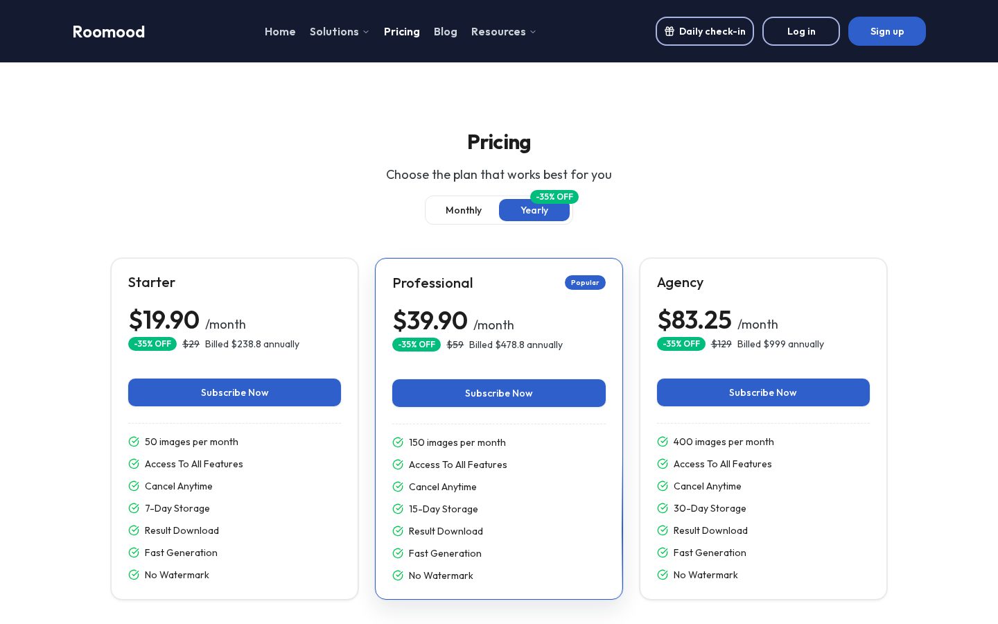 Roomood Pricing