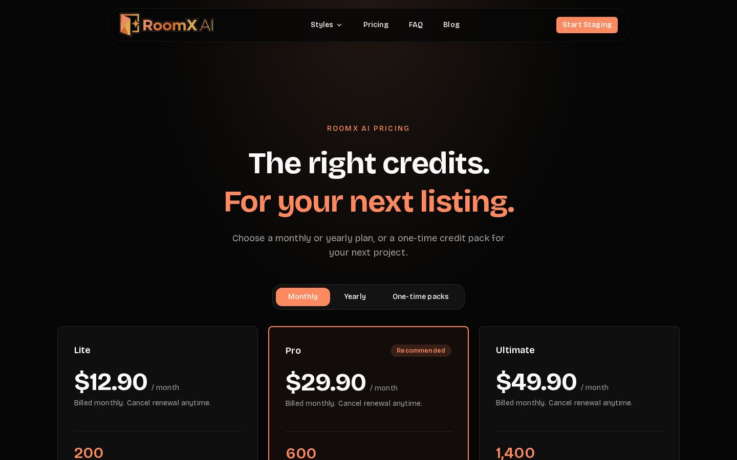 RoomX AI Pricing