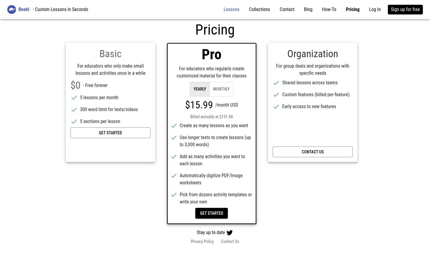 Roshi Pricing