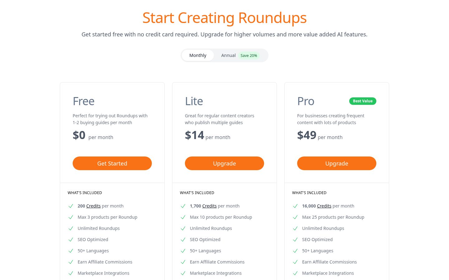 Roundups.ai Pricing