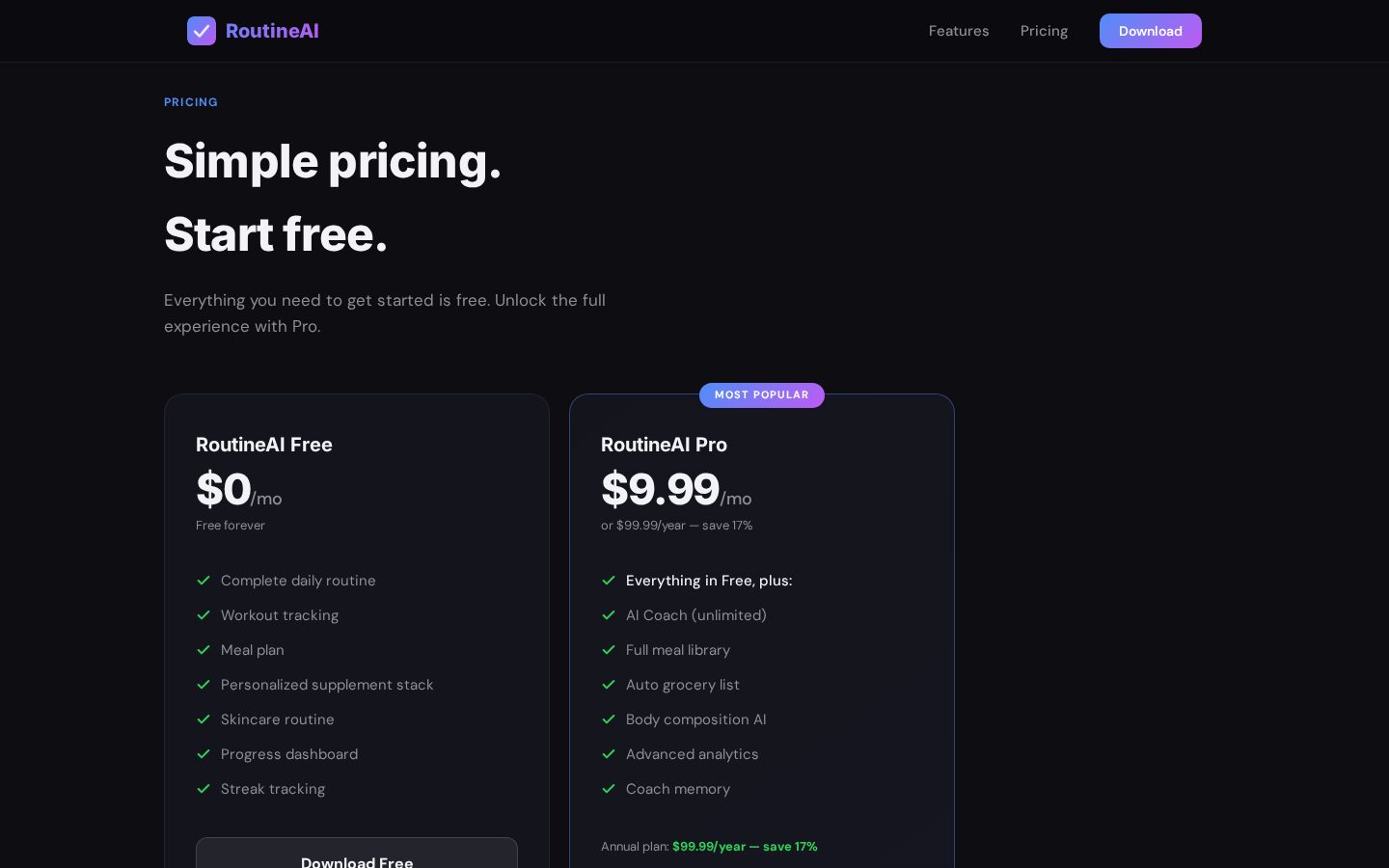 RoutineAI Pricing