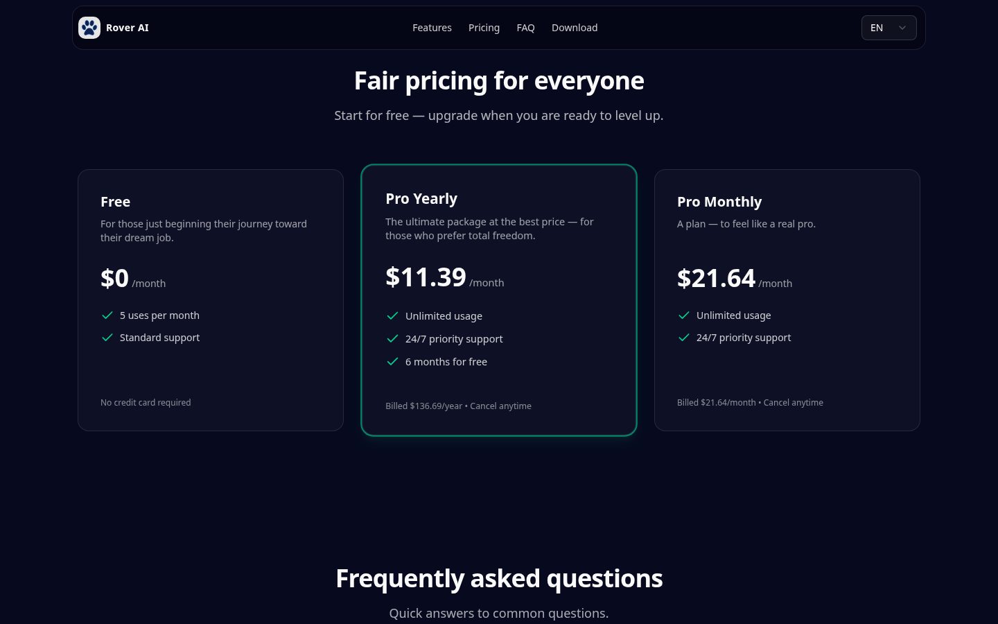 Rover AI Pricing