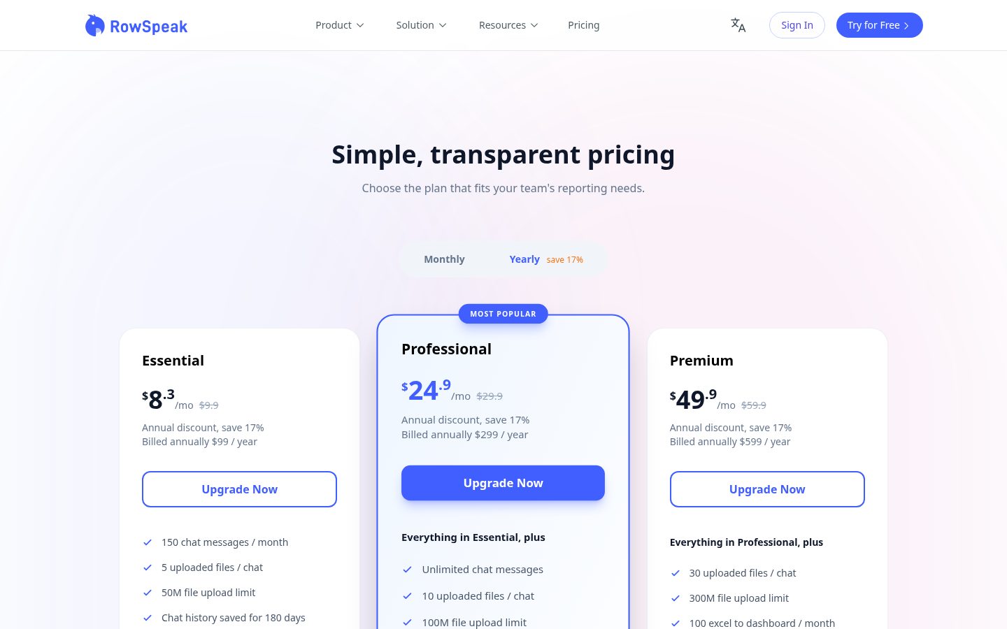 RowSpeak Pricing
