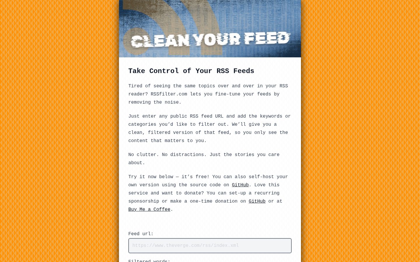 RSS Filter Homepage