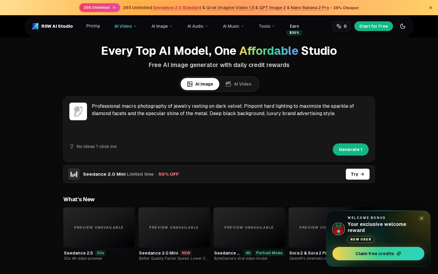 RSW Sora 2 AI Studio Homepage
