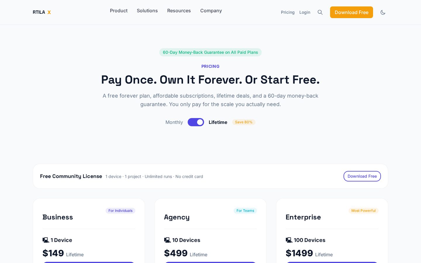 RTILA Pricing
