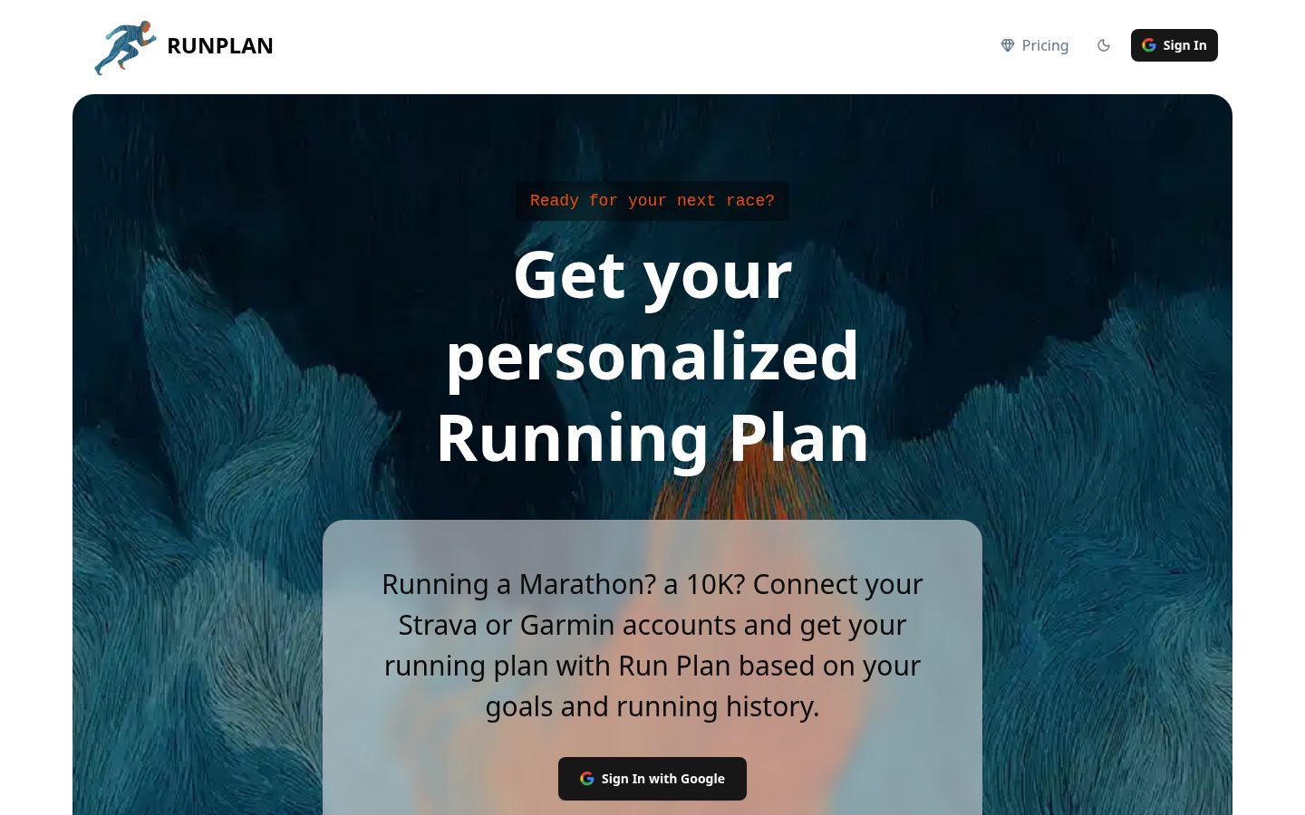 Run Plan Homepage