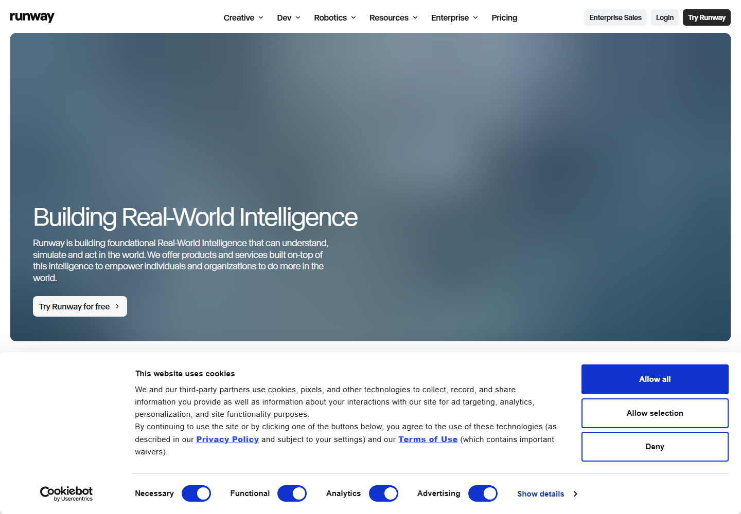 Runway homepage