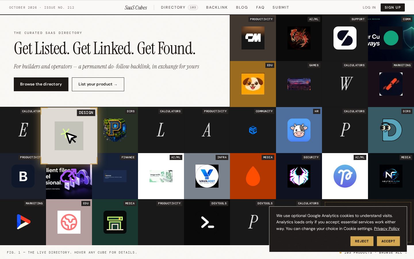 SaaS Cubes Homepage