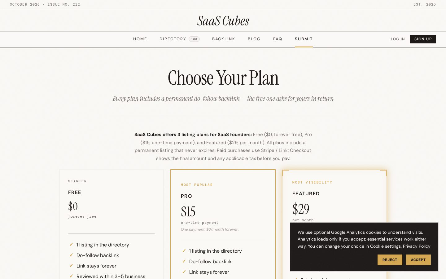 SaaS Cubes Pricing
