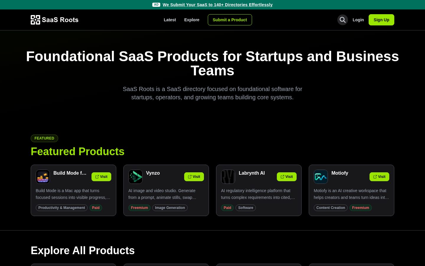SaaS Roots Homepage