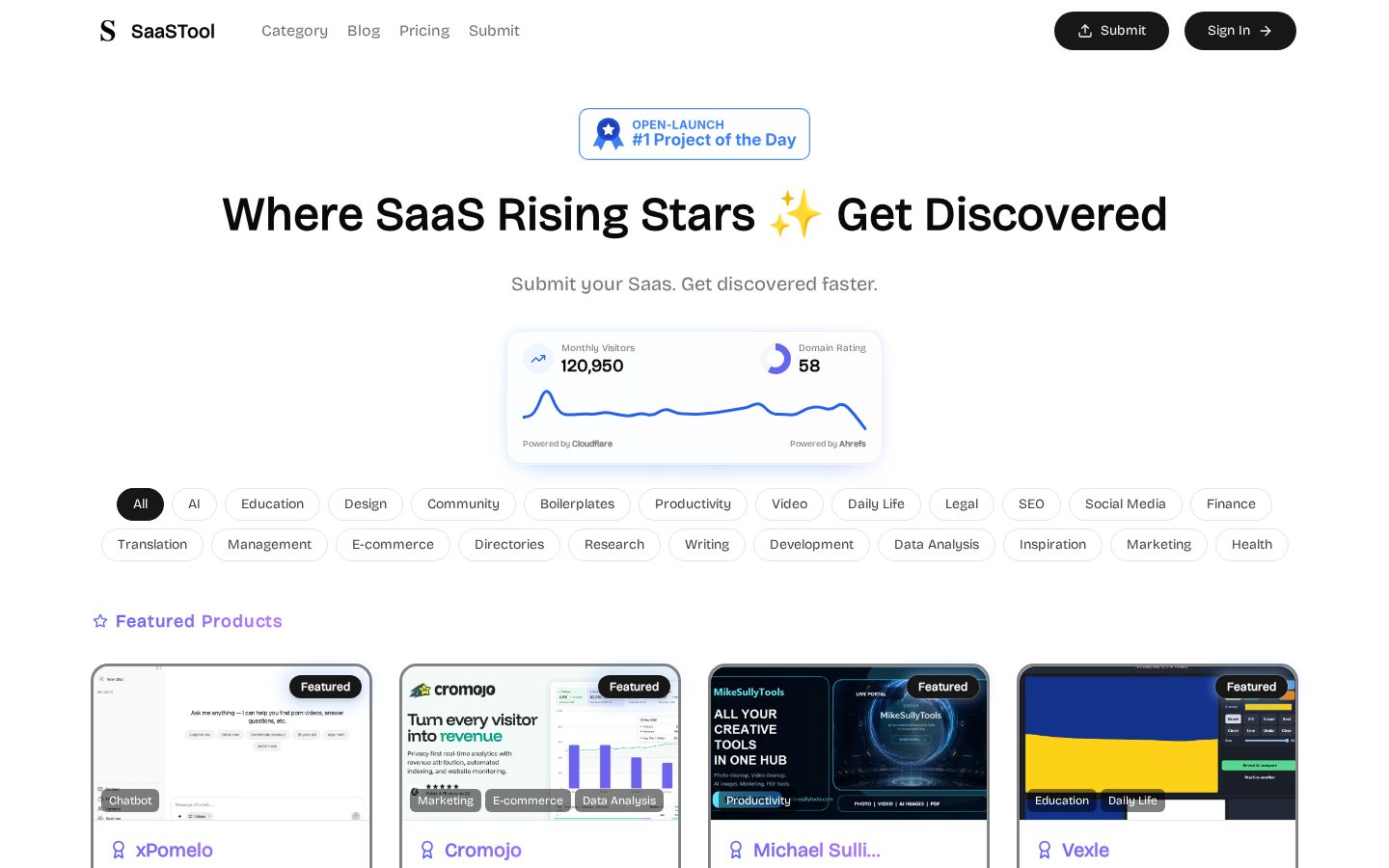 SaaSTool - Rising Star SaaS Directory Homepage