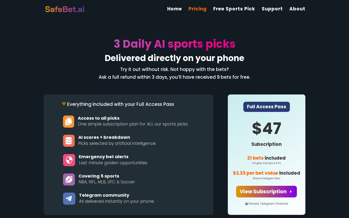 SafeBet.ai Pricing